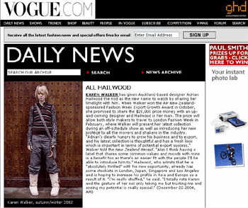 Vogue, Daily News X Hailwood 2004.